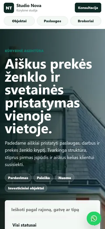 Agentūros demonstracinė svetainė telefone