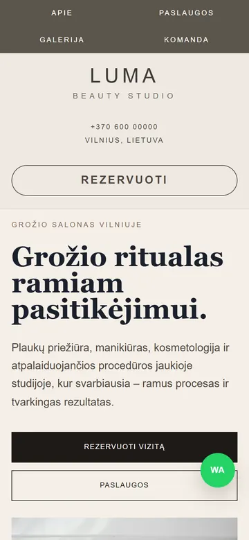 Grožio salono demonstracinė svetainė telefone
